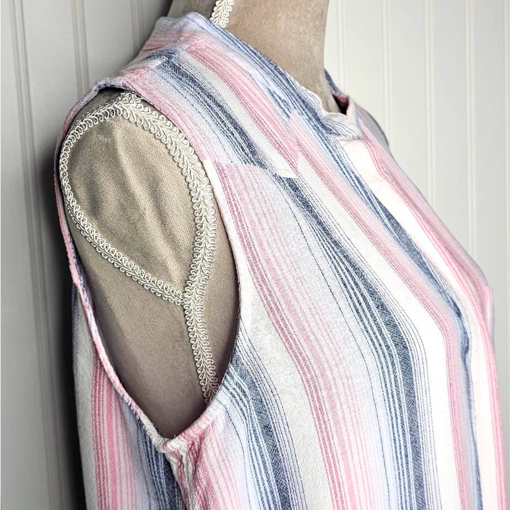 Cloth & Stone Sleeveless Button Down‎ Shirt Dress Frayed Hem Size M Linen Blend - Picture 5 of 13